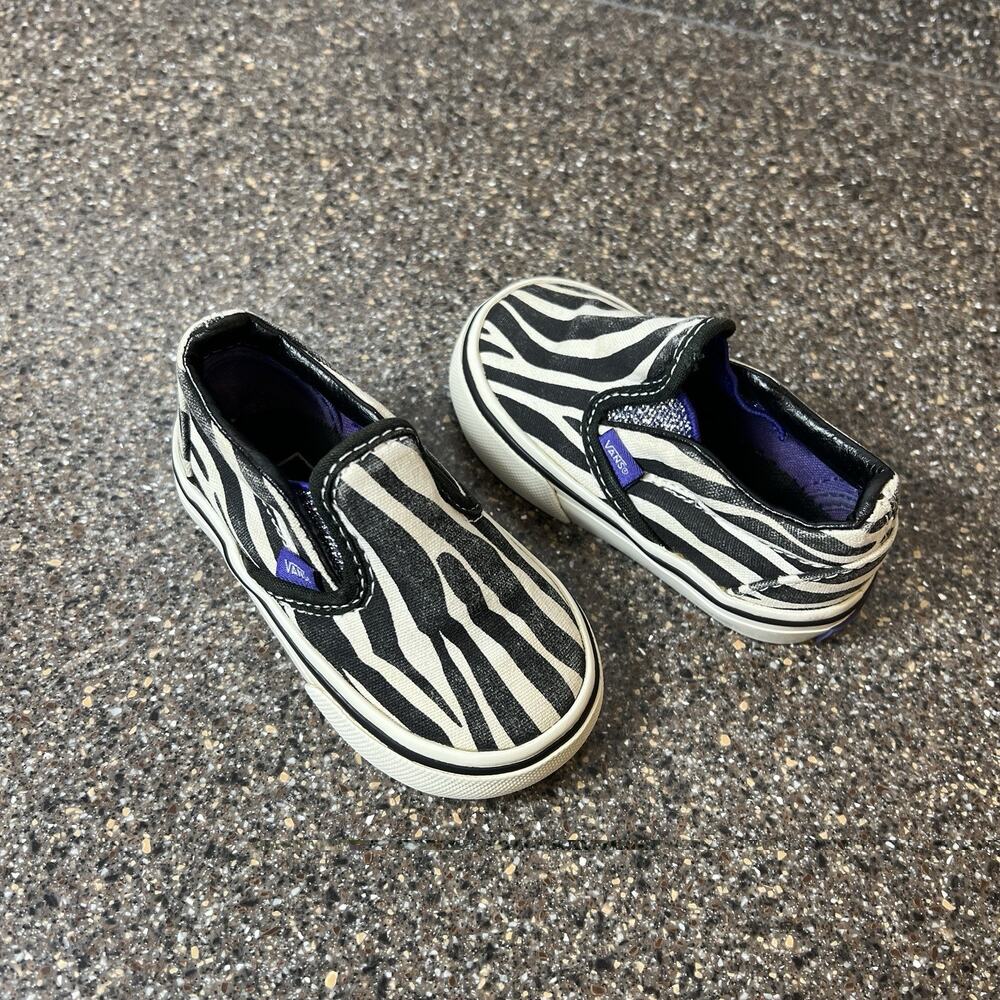 Vans Classic Little Kids Toddler Sz 4 Zebra Print Canvas Sneaker Low Top Slip On